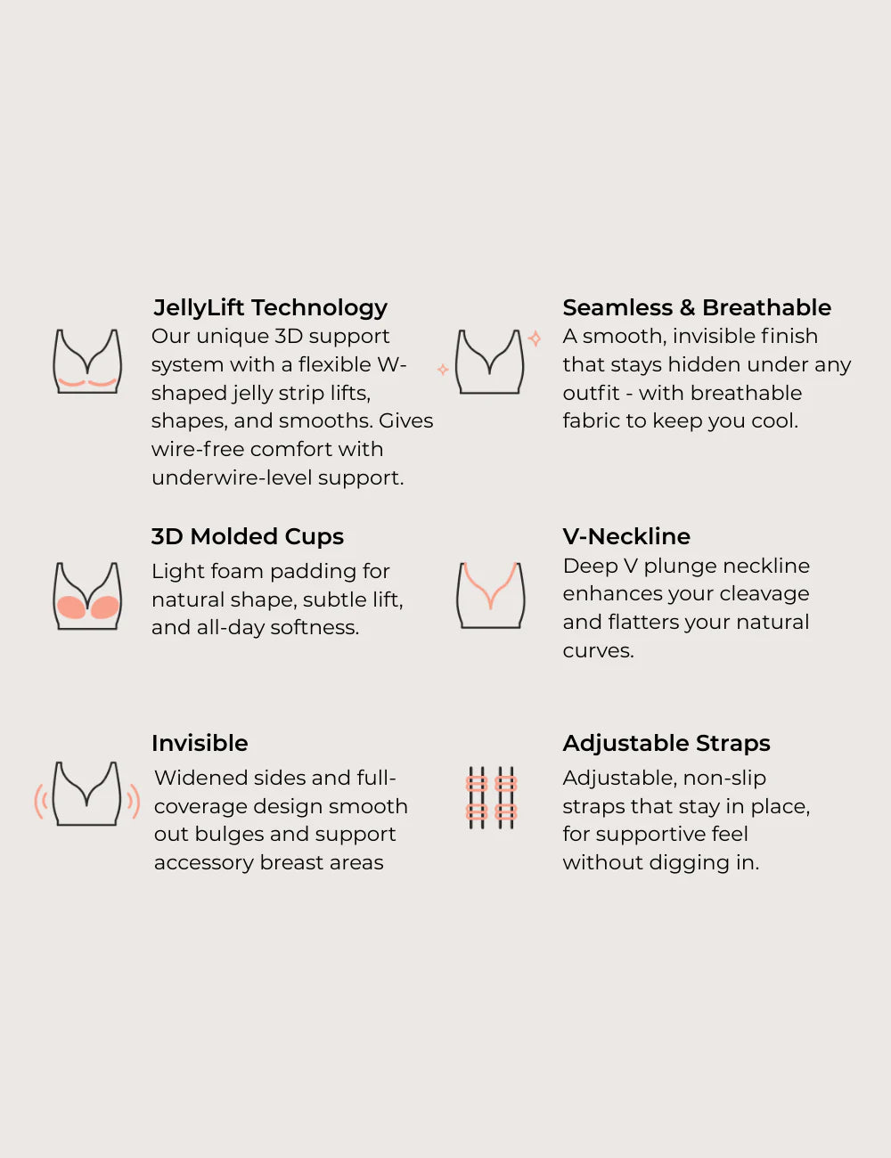 Scalloped Deep V Push-Up Seamless Wireless Jelly Bra