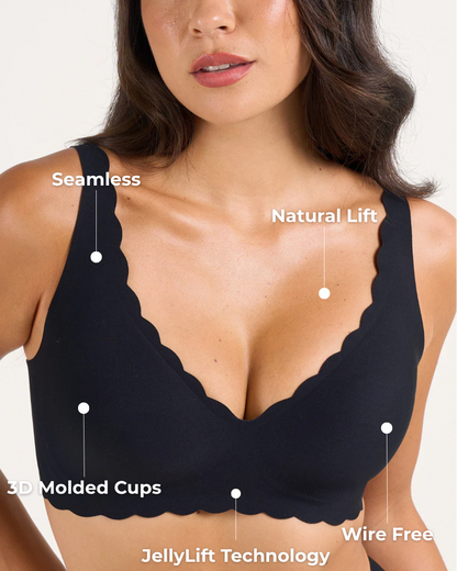 Scalloped Deep V Push-Up Seamless Wireless Jelly Bra