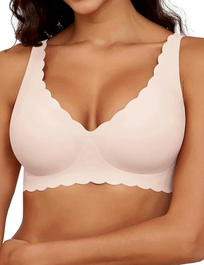 Scalloped Deep V Push-Up Seamless Wireless Jelly Bra