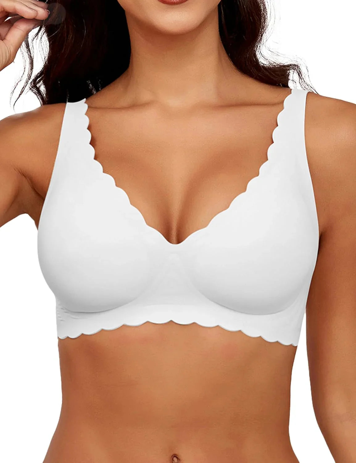 Scalloped Deep V Push-Up Seamless Wireless Jelly Bra