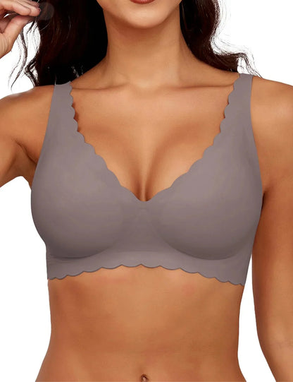 Scalloped Deep V Push-Up Seamless Wireless Jelly Bra