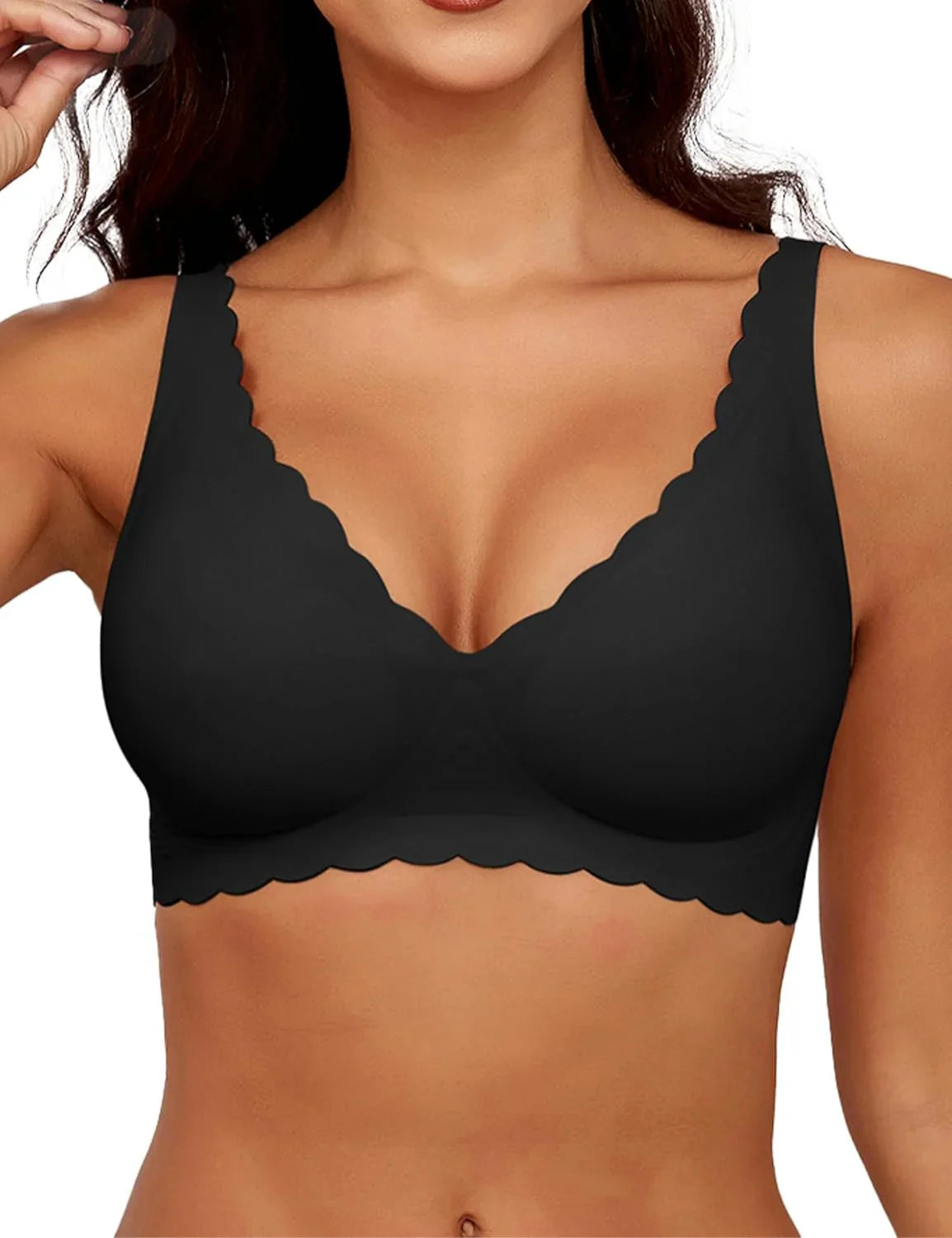 Scalloped Deep V Push-Up Seamless Wireless Jelly Bra