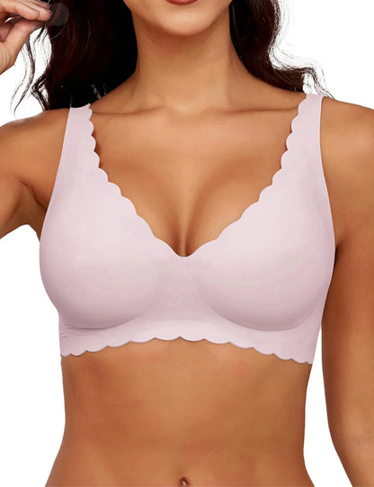Scalloped Deep V Push-Up Seamless Wireless Jelly Bra