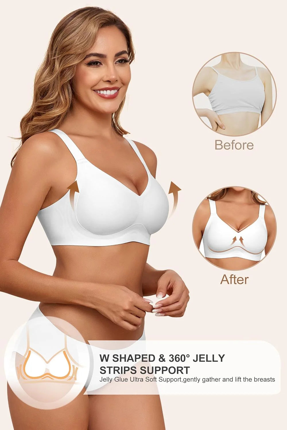 Seamless Soft V-Neck Wireless Full Support Jelly Bra