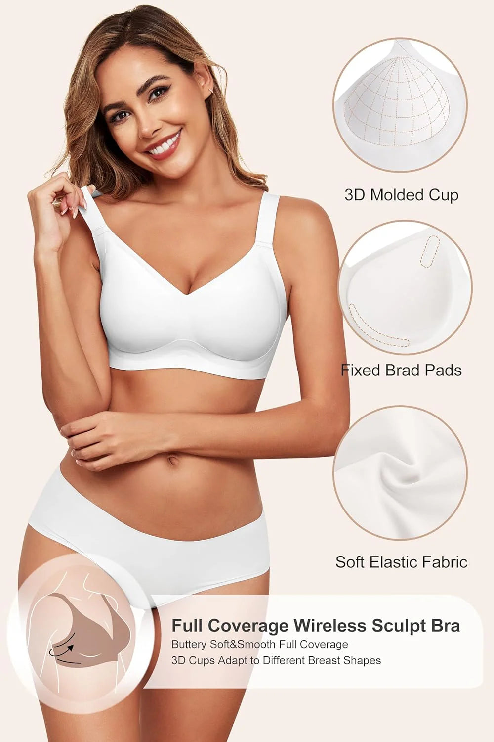 Seamless Soft V-Neck Wireless Full Support Jelly Bra